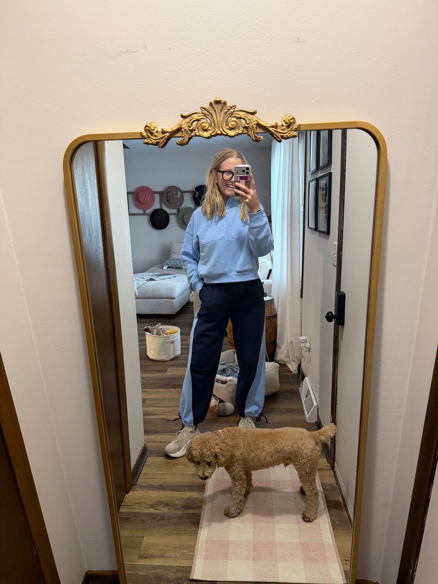 A comfy wfh fit—02.06.26 🦮💙

Small in sweatpants
Large in half zip sweatshirt (sized up a couple for a more oversized fit)
9 in New Balance running shoes
*socks are from Old Navy :)

outfit of the day, today’s outfit, winter outfits, matching sets, Walmart sets, Walmart sweatpants, Walmart sweatshirt, Walmart fashion, Walmart style, Walmart deals, Black Friday deals, Walmart activewear, half zip sweatshirt, Lululemon dupes, trending at Walmart, hot deals, Cyber Week deals, Cyber week sale

#LTKootd #LTKfitnessgoals #LTKActive