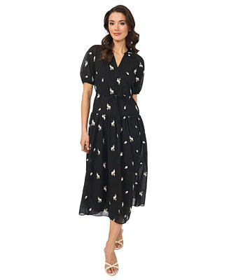 Women's Printed V-Neck Tie-Waist Midi Dress | Macy's