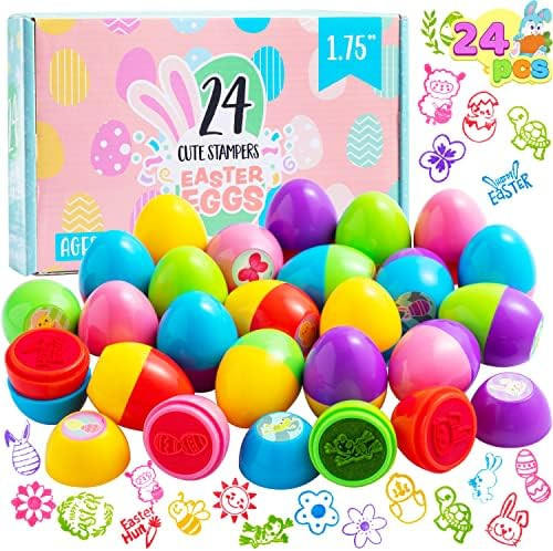 24 Packs Kids Easter Party Favor Prefilled with 1.75" Stampers for Kids Basket Stuffers Easter Eg... | Amazon (US)