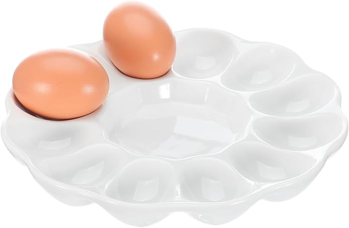 DECHOUS Deviled Egg Platter Ceramic - 12 Egg Holder Round Dish Plate for Party, Easter Display Di... | Amazon (US)