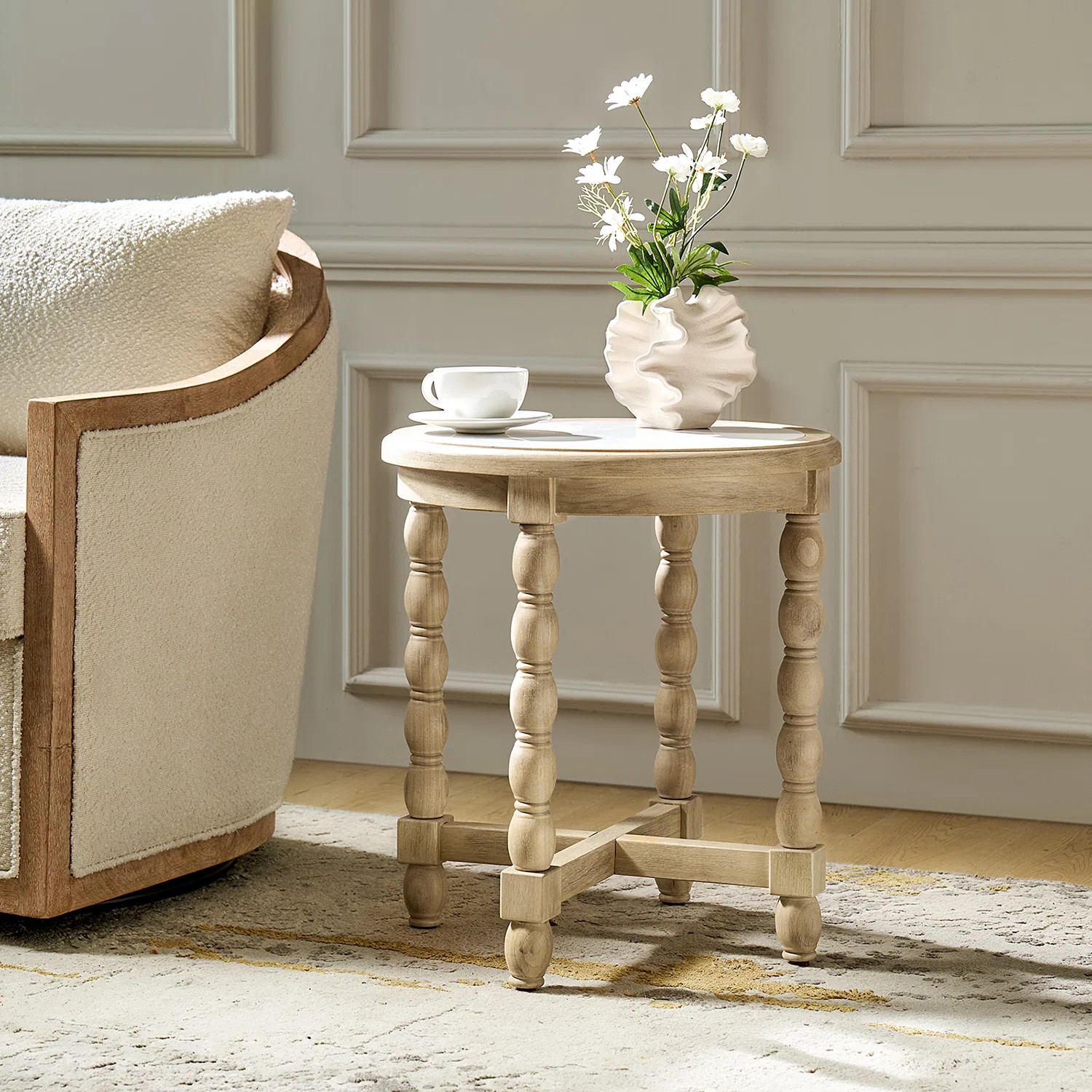 Aristidh 20"W Farmhouse Solid Wood End Table With Marble Pattern Top | Wayfair North America