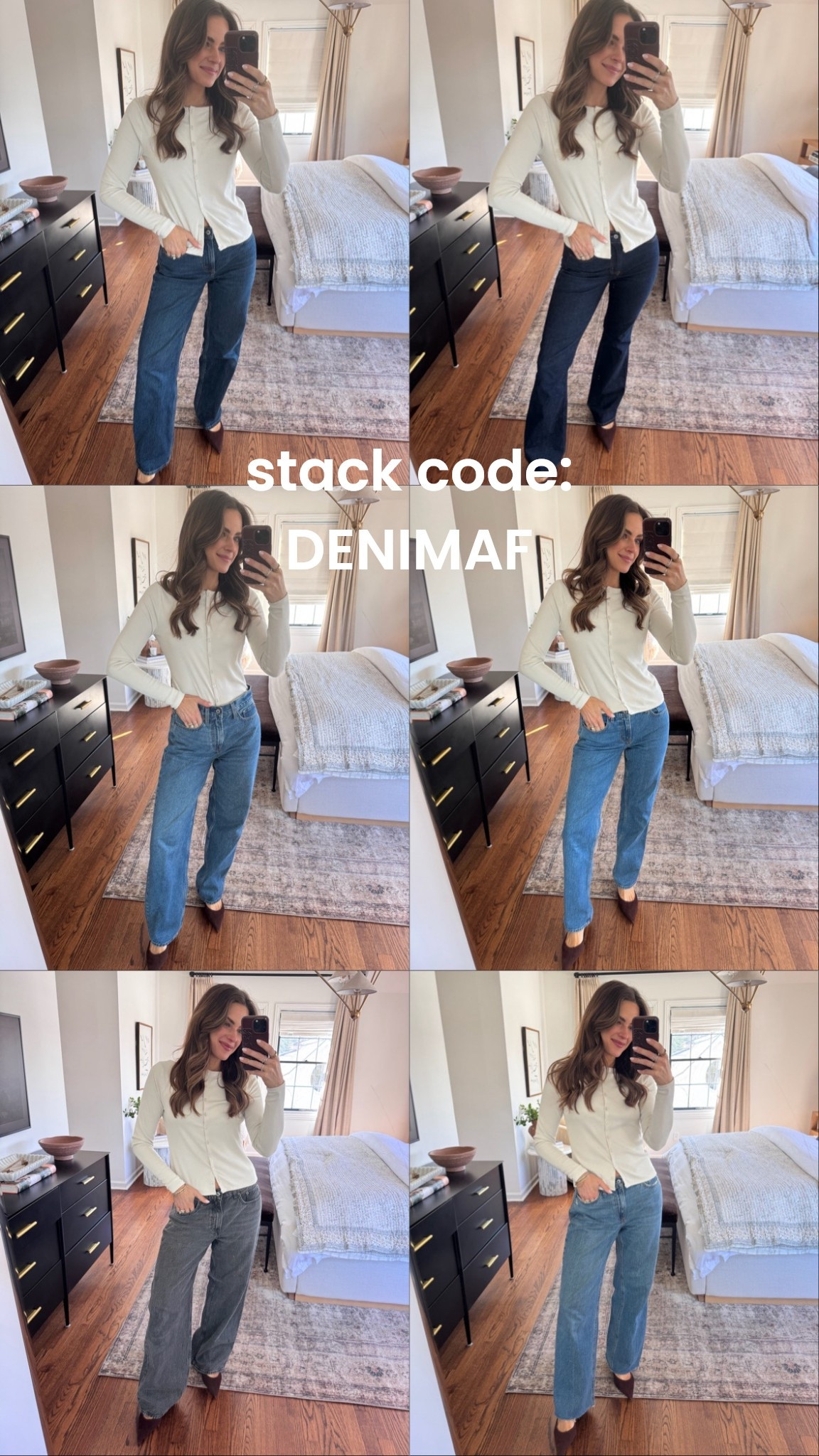 AF DENIM SALE ✨ stack code: DENIMAF (sizing below)
1. High rise 90s relaxed 25R
2. High rise boot cut 25R *also shown in white*
3. The slouchy jean mid rise 25R
4. The 90s straight mid rise 26R (currently need a 25, had from PP)
5. Ultra loose low rise 26R (currently need a 25, had from early pregnancy) 
6. The loose high rise 26R (currently need a 25, had from PP) 

#LTKSaleAlert #LTKootd