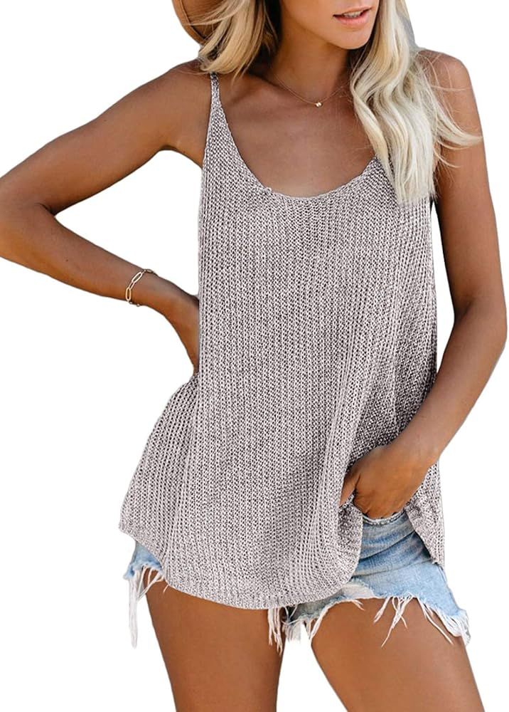 Biucly Women's Scoop Neck Tank Tops Knit Shirts Casual Loose Sleeveless Camis Sweater Blouses(S-2... | Amazon (US)