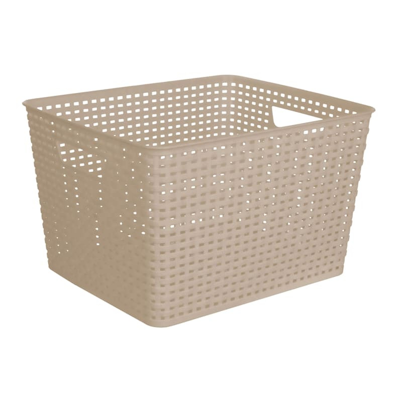 Dark Beige Square Crossover Weave Storage Basket, Medium | At Home