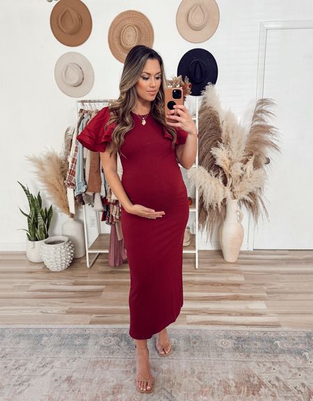 Petal and pup gorgeous bodycon burgundy wine maxi dress  with a fun sleeve detail. Also comes in black! 

Bump style 
Maternity 
Family photos 
Holiday photos 
Holiday dress 

#LTKHoliday #LTKSeasonal #LTKbump