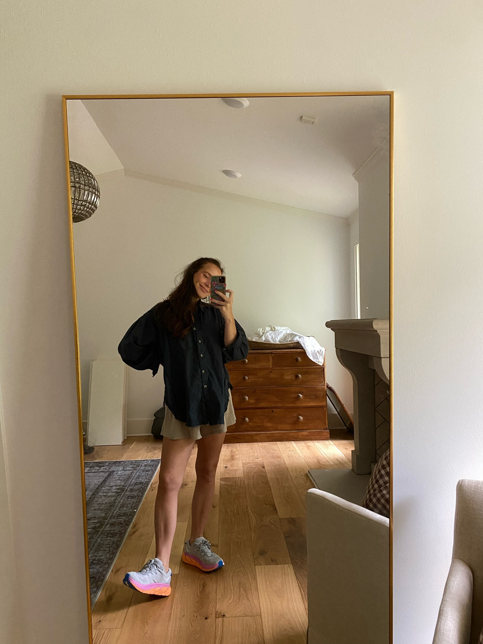 Easy, comfy outfit! A staple shirt and also these shorts are becoming a staple too and they’re literally on sale for under $7! Only size xs left, but they def run a size big. I’m wearing and small and they’re sitting on top of my bump…can easily roll under later. And new Hokas I got for my birthday! The gaviota style which is so comfy and I actually sized down a half size. Wearing xs in shirt  

#LTKfit #LTKbump #LTKSeasonal