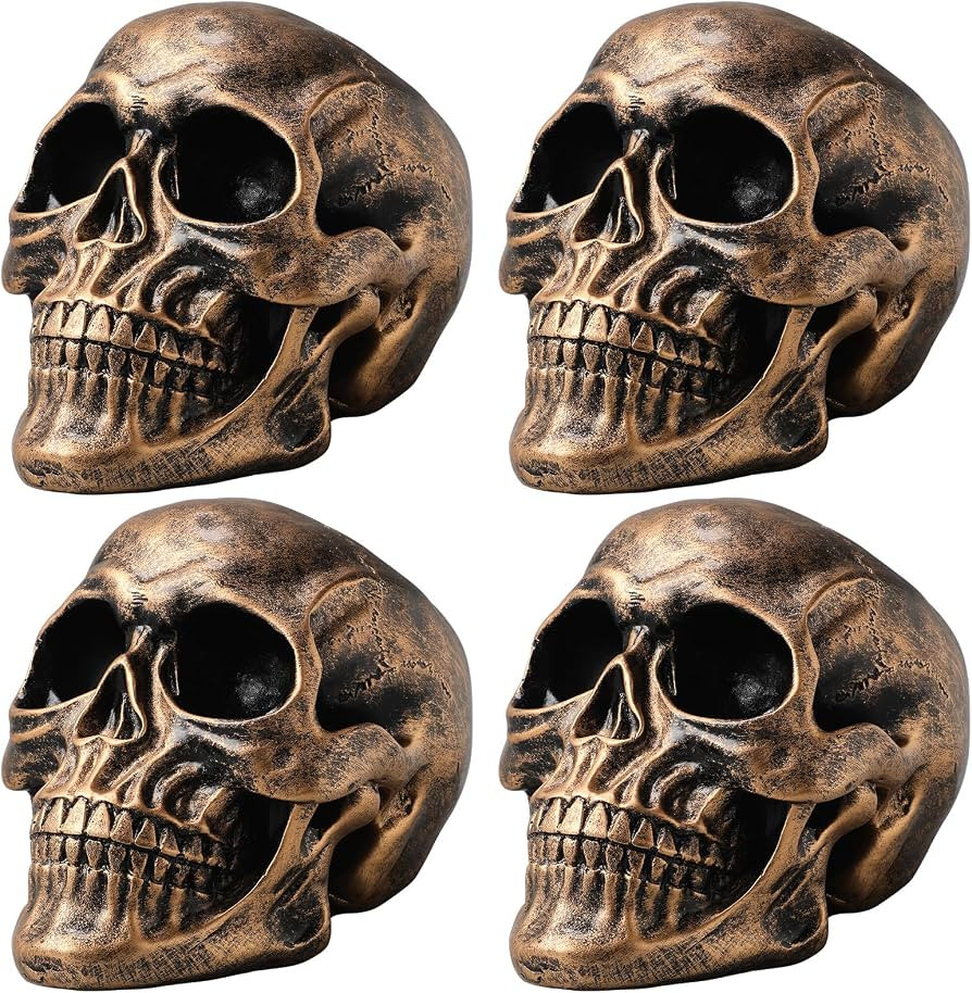 Sratte 4 Pcs Halloween Resin Skulls 5.9 Inch Realistic Skeleton,Bronze | Amazon (US)