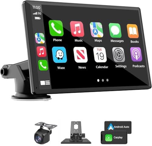 Portable Wireless Carplay Car Stereo, 7" HD Touchscreen for Car with Apple CarPlay & Android Auto with Backup Camera/Mirror Link/Voice Control/Bluetooth/GPS/AUX/FM Satellite Radio for All Vehicles | Amazon (US)