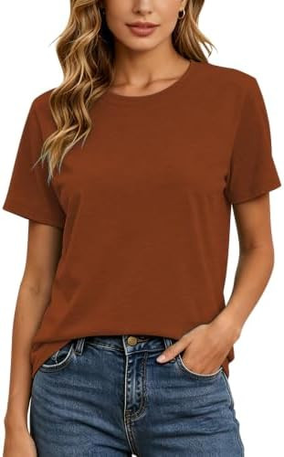 Womens Short Sleeve T-Shirt Crew Neck Solid Color Basic Tee Summer Top | Amazon (US)