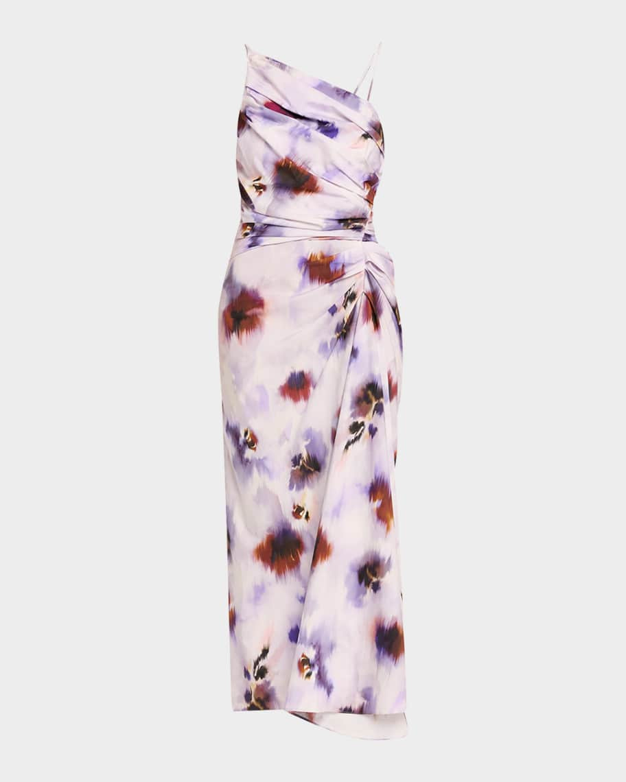 Juno Asymmetric Floral Midi Dress | Neiman Marcus