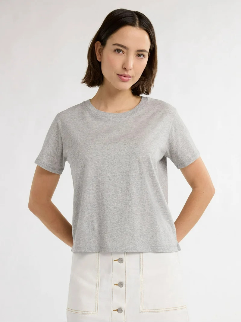 Free Assembly Women's Cotton Cropped Boxy Tee with Short Sleeves, Sizes XS-XXL | Walmart (US)