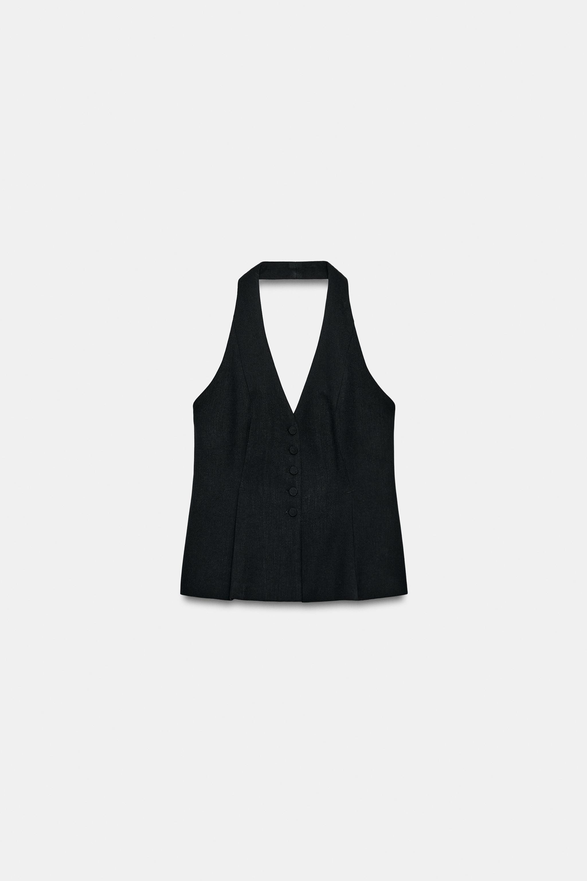 Gr\u00f6\u00dfe des Models: 180 cmWesten-Top im Neckholder-Stil mit V-Ausschnitt und freiem R\u00... | Zara DE