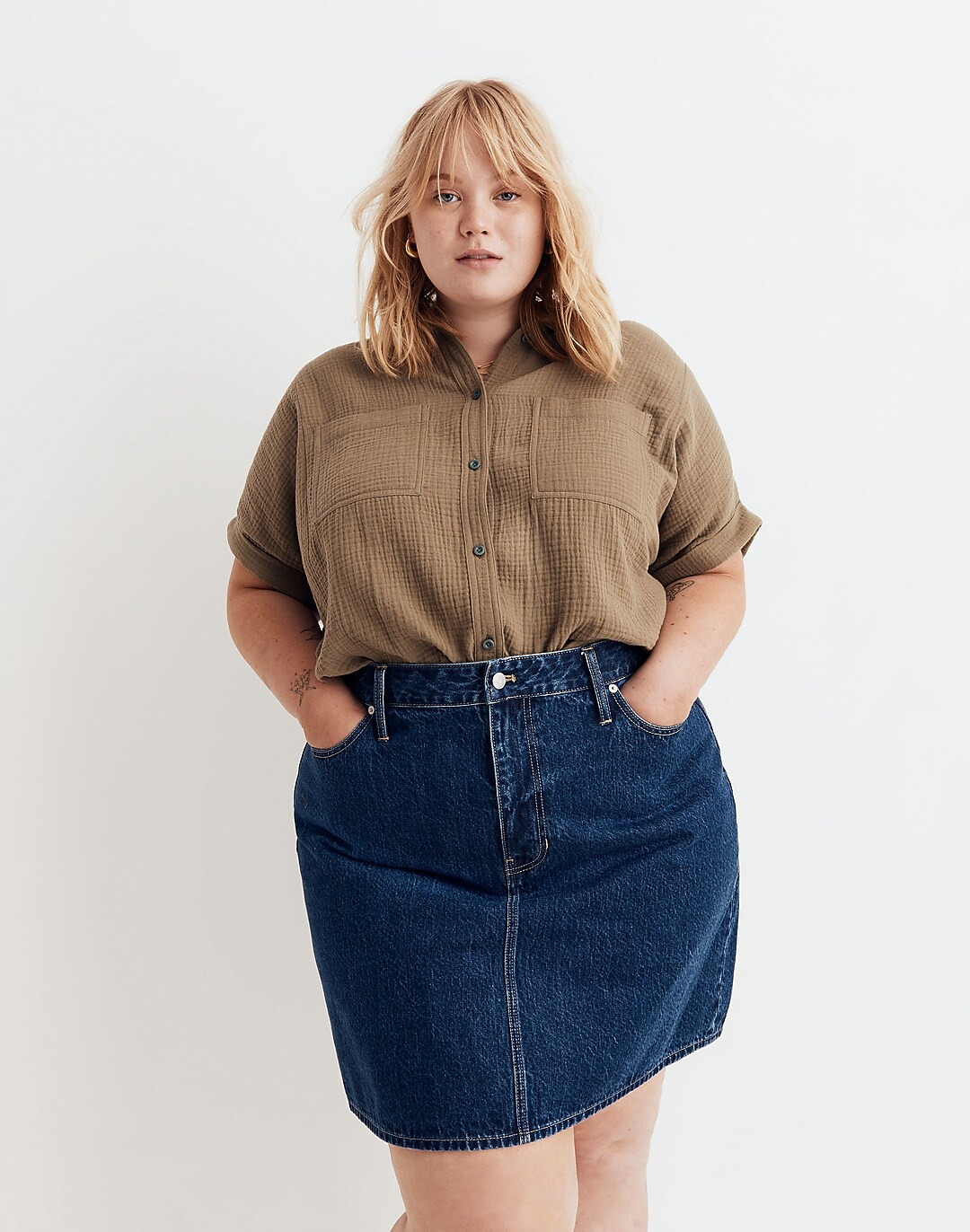 Plus Denim High-Waist Straight Mini Skirt in Sunberry Wash | Madewell