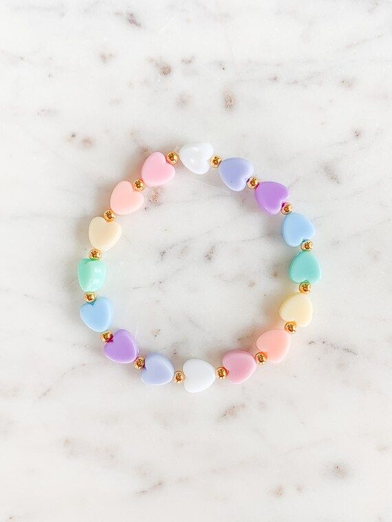 Rainbow Candy Heart Beaded Bracelet | Etsy (US)