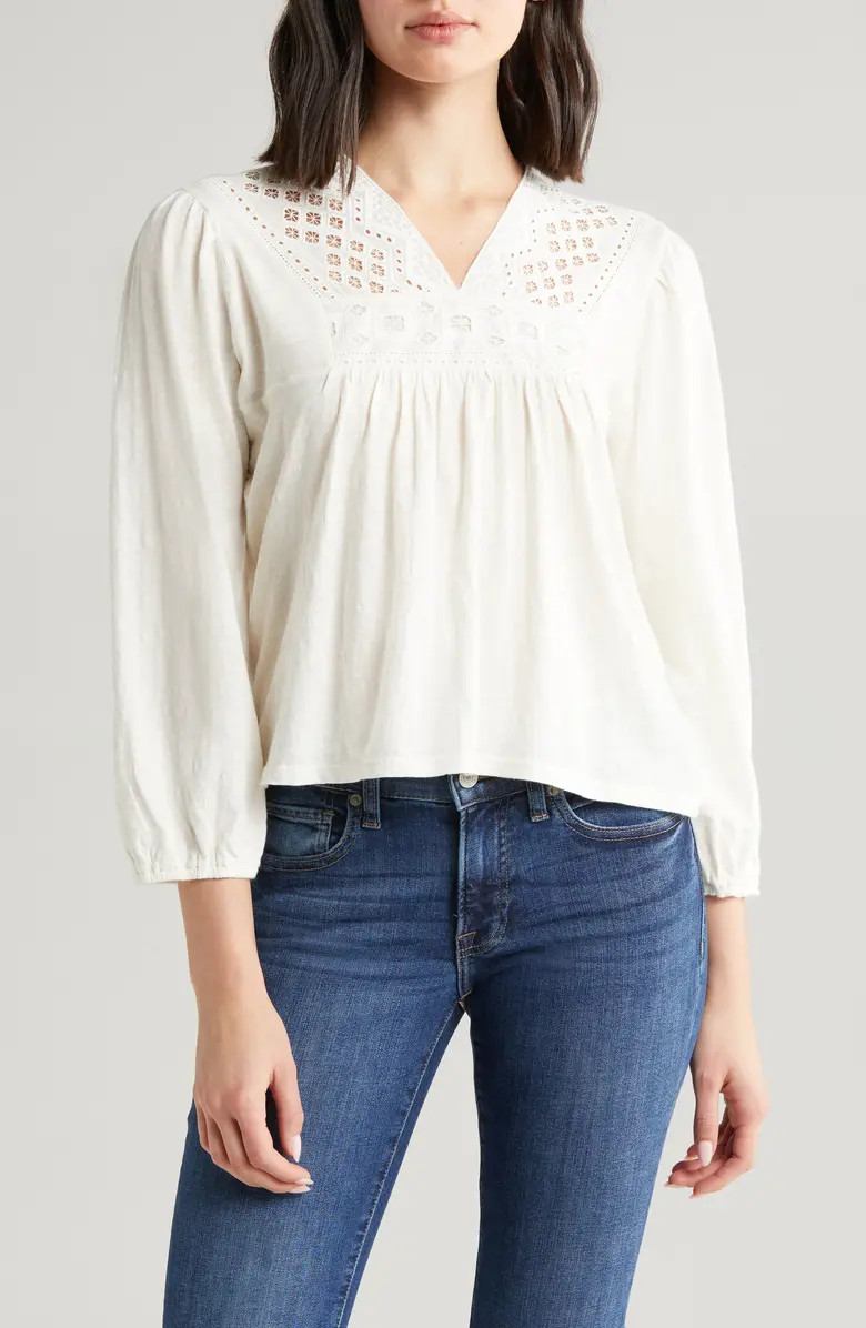 Lace Trim Cotton Peasant Top | Nordstrom