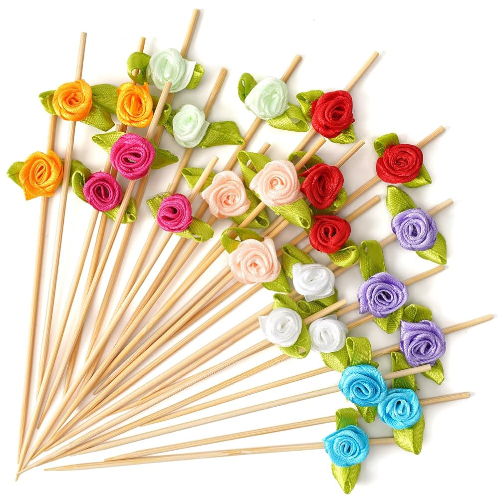 Minisland Multicolor Rose Flower Cocktail Picks, 4.7 Inch Long Bamboo Fancy Toothpicks for Appeti... | Amazon (US)