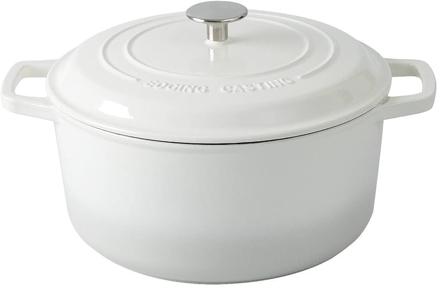 EDGING CASTING 6-Quart Cast Iron Dutch Oven Pot Enamel Round Dutch Oven With Lid Dual Handle Whit... | Amazon (US)