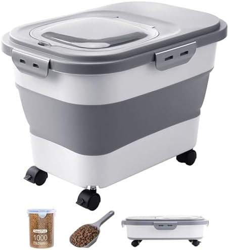 20-23 Lbs Dog Food Storage Container - Collapsible Dog Food Container with Attachable Casters and... | Amazon (US)