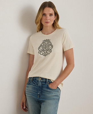 Women's Beaded-Crest Jersey T-Shirt | Macy's