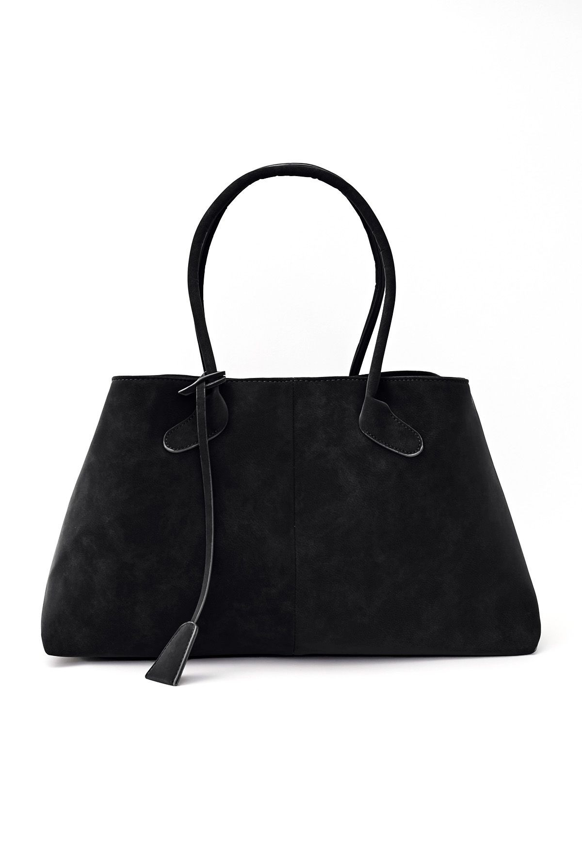 Minimalist Faux Suede Tote Bag in Black | Chicwish