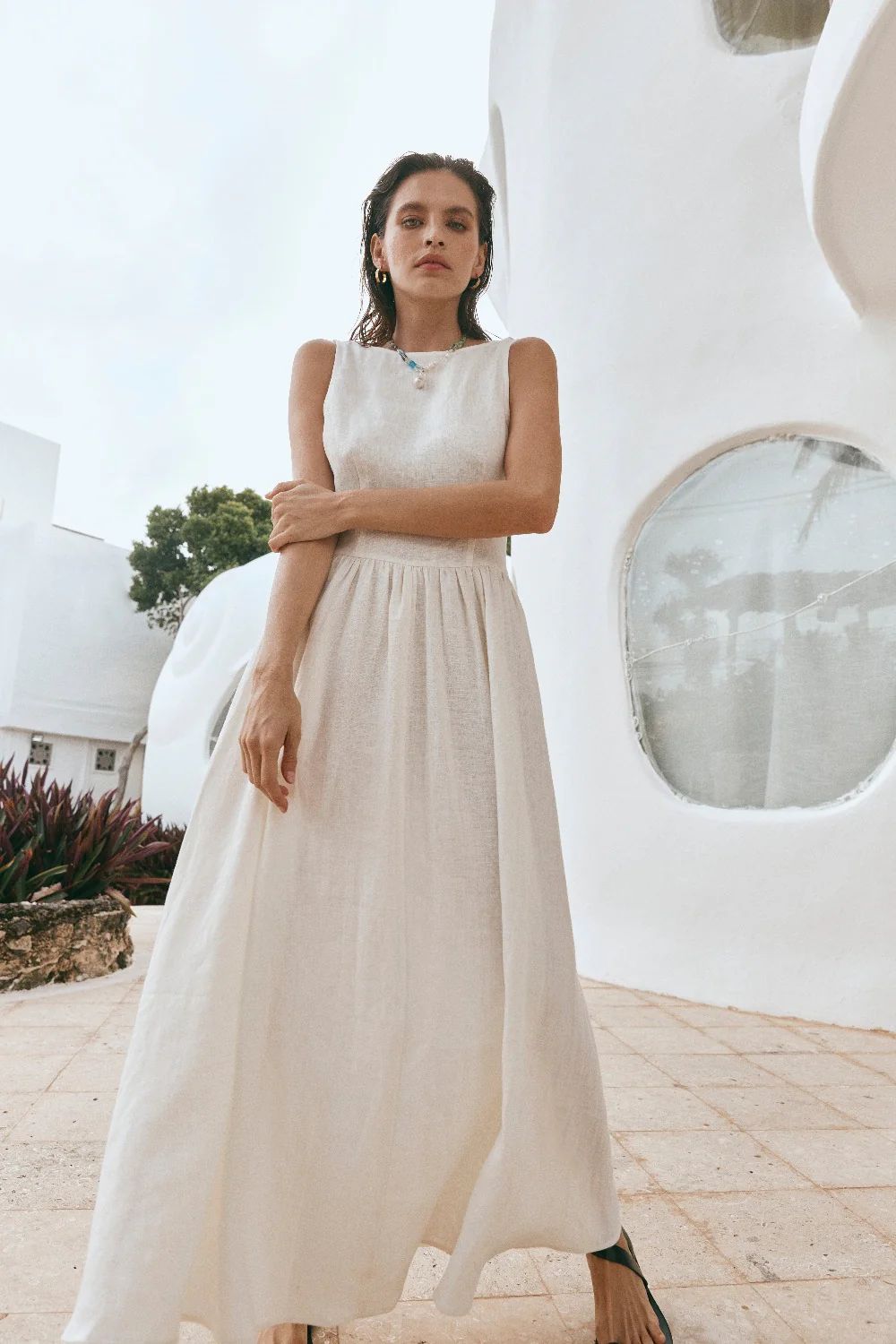 Kara Linen Midi Dress White | VRG Grl