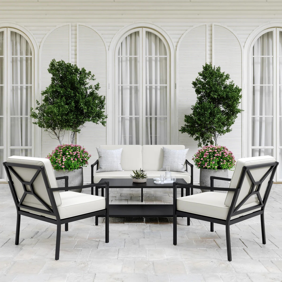 Martha Stewart Lily Pond 4Pc Steel Patio Conversation Set With Loveseat, 2 Accent Chairs, Coffee ... | Wayfair North America