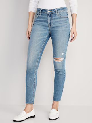 Mid-Rise Rockstar Super-Skinny Cut-Off Ankle Jeans for Women | Old Navy (US)