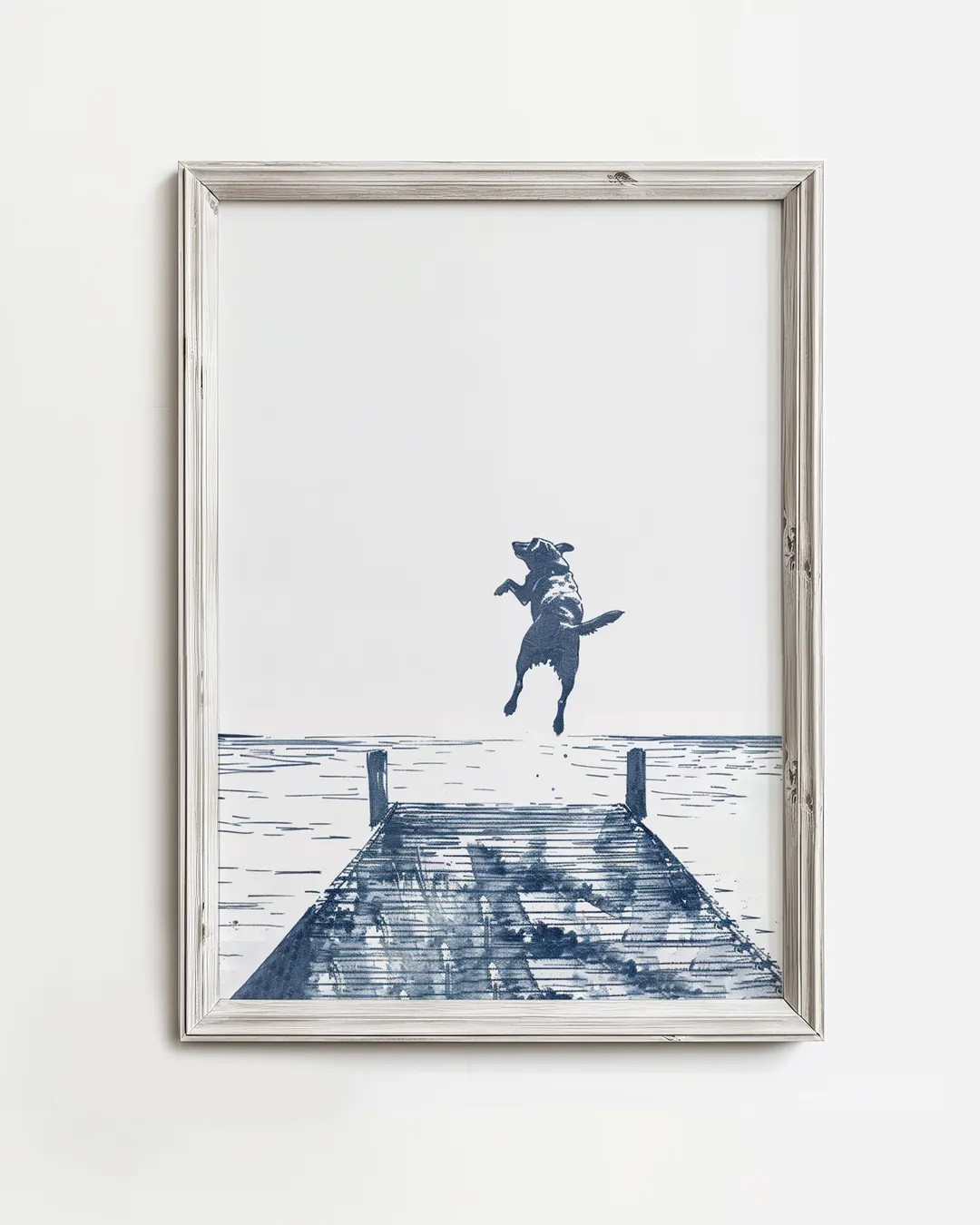 Happy Dog Jumps Off Dock | Summer Lake Artwork | Blue Sketch Art Print | Wall Decor For Cottage H... | Etsy (US)