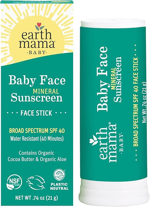 Earth Mama Baby Face Mineral Sunscreen Stick SPF 40 | Non-Nano Zinc, Contains Organic Cocoa Butte... | Amazon (US)