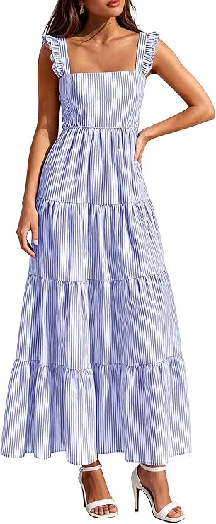 PRETTYGARDEN Womens 2026 Summer Casual Maxi Dresses Striped Square Neck Sleeveless Boho Flowy Sun... | Amazon (US)