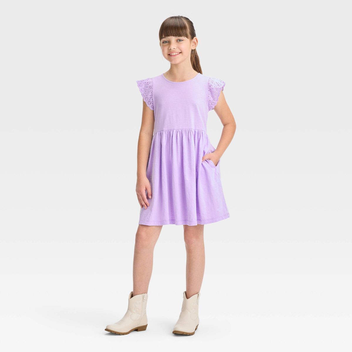 Girls' Short Eyelet Sleeve Dress - Cat & Jack™ | Target