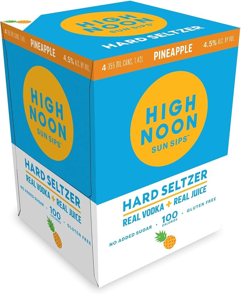 High Noon Pineapple Vodka Hard Seltzer, 4 pk, 355ml Cans, 4.5% ABV | Amazon (US)
