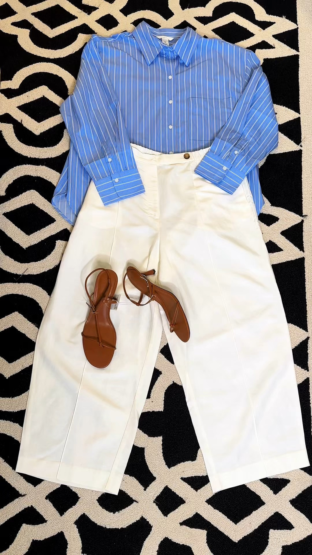 Striped shirt is oversized- go down a size if you want.