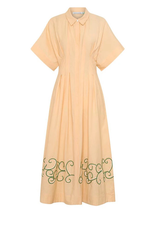 Paige Waisted Midi Dress in Buff | Bohemian Traders