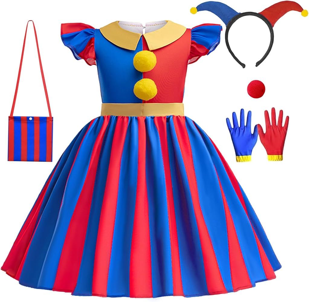 Circus Pomni Costume Kids Clown Dress for Girls Party Cosplay Outfit Hallowen Carnival Birthday | Amazon (US)