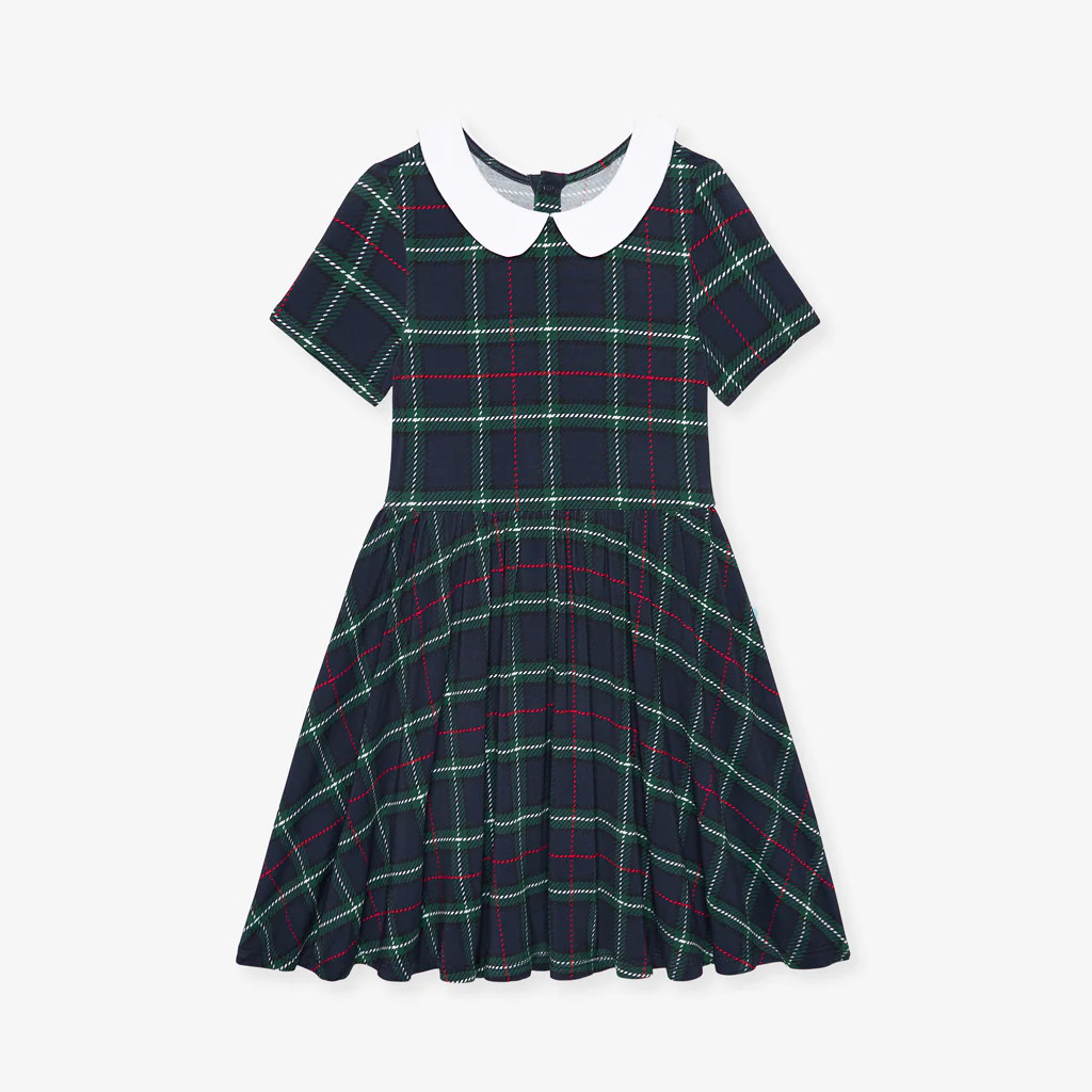 Plaid Green Short Sleeve Augustus Collared Twirl Dress | Posh Peanut® | Posh Peanut
