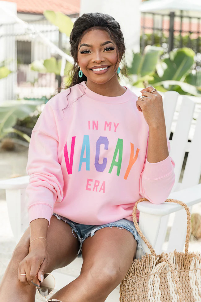 In My Vacay Era Light Pink Oversized Graphic Sweatshirt | Pink Lily