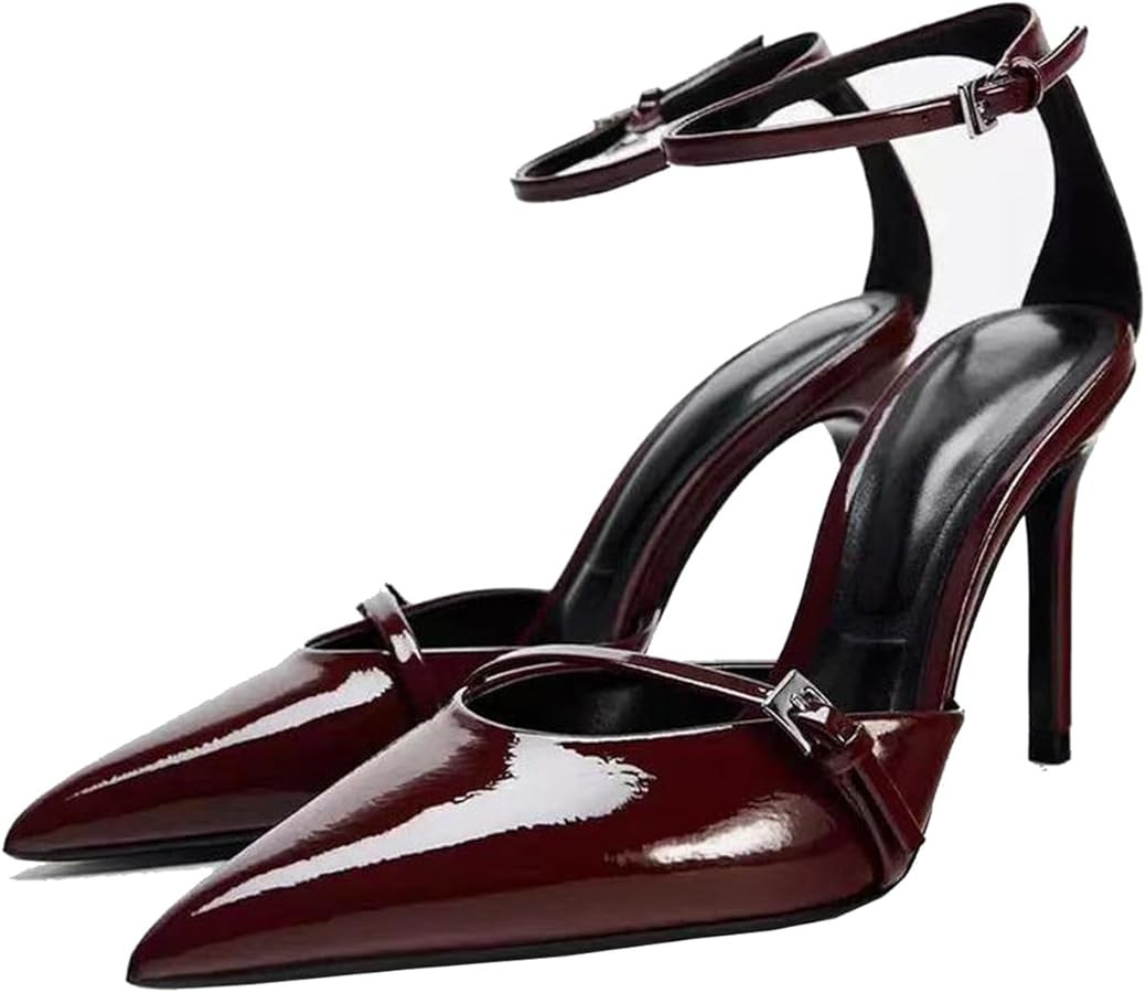 Fashion Slingback Pumps Shoes for Women Pointed Toe Stiletto Heel Buckle Strap Backless | Amazon (US)