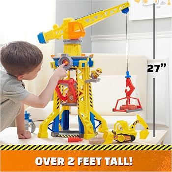 Rubble & Crew, Bark Yard Crane Tower Playset with Rubble Action Figure, Toy Bulldozer & Kinetic B... | Amazon (US)
