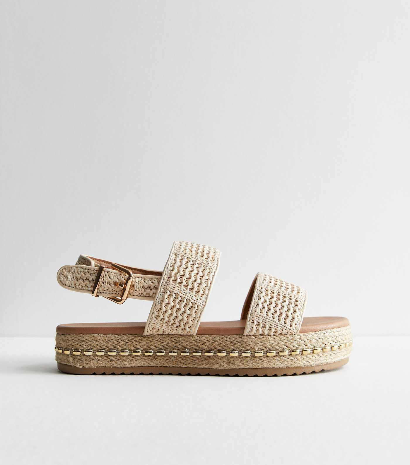 Wide Fit Cream Raffia Look Flatform Sandals | New Look | New Look (UK)