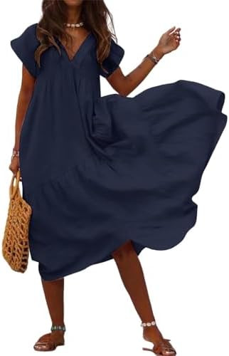 BIVENANT Womens Flowy Swing Beach Sundress Ruffle Short Sleeve Dress Boho Casual Plus Size Tiered... | Amazon (US)