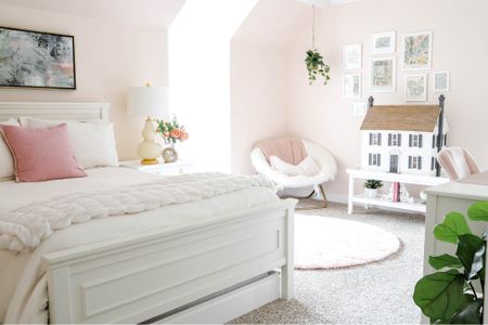 The long-awaited teen bedroom makeover is finally complete. My daughter selected pink and white with green accents and a plant theme. We added the desk, nightstands and dollhouse table, chairs, and some new decor.

#LTKhome
