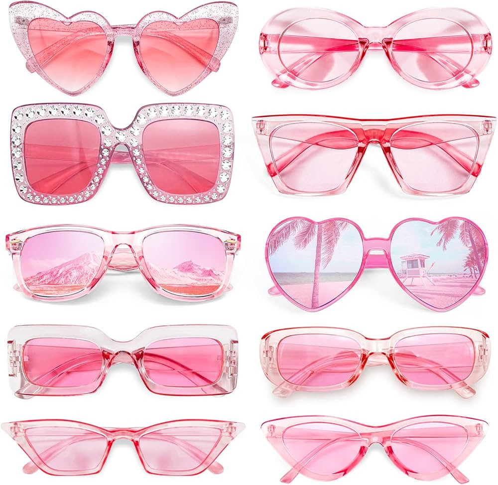 10 Pack Pink/Hotpink/Red Sunglasses for Women Set, Trendy Retro Party Sunglasses Costume Accsesso... | Amazon (US)