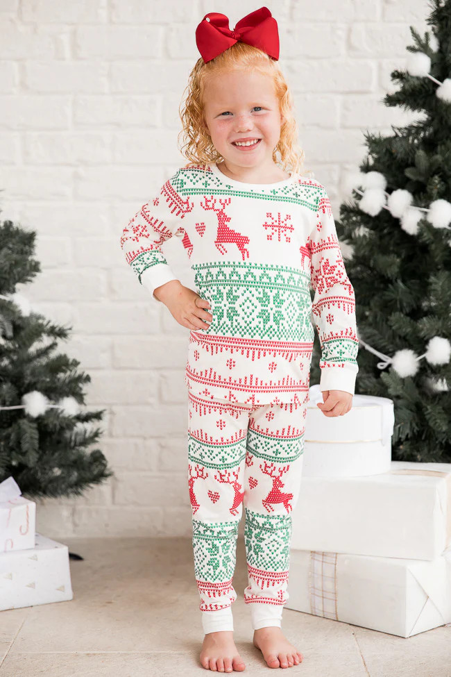 Sleigh All Day Kids Red and Green Fair Isle Pajama Set | Pink Lily