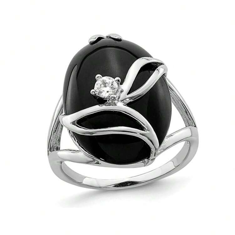 TrendsGem And Harmony Black Onyx Ring In Sterling Silver With Synthetic Cubic Zirconia (CZ) | SHEIN