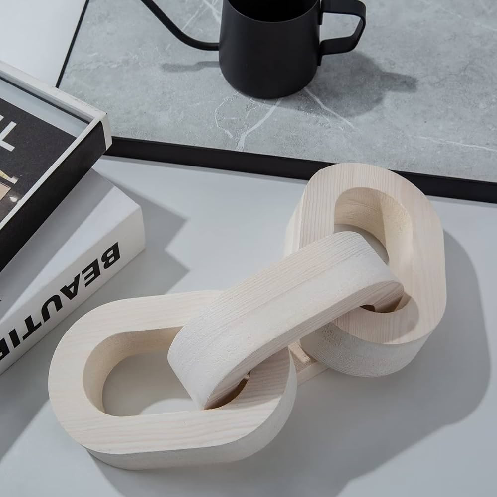 Coffee Table Décor - Wood Chain Link Decor, Modern Minimalist Boho Rustic Home Decorations, 3-Li... | Amazon (US)