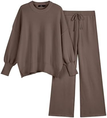 LILLUSORY Women 2 Piece Outfits Sweatsuit Oversized Knit Pullover Sweater Tops Wide Leg Pants Lou... | Amazon (US)
