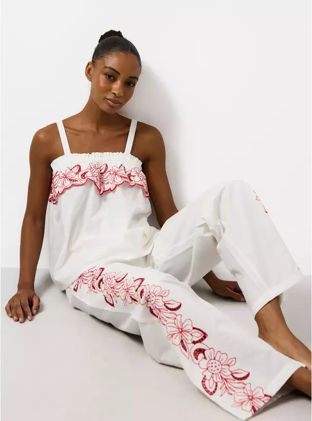 Buy White Floral Embroidered Poplin Cami Pyjamas 6 | Pyjamas | Tu | Tu Clothing