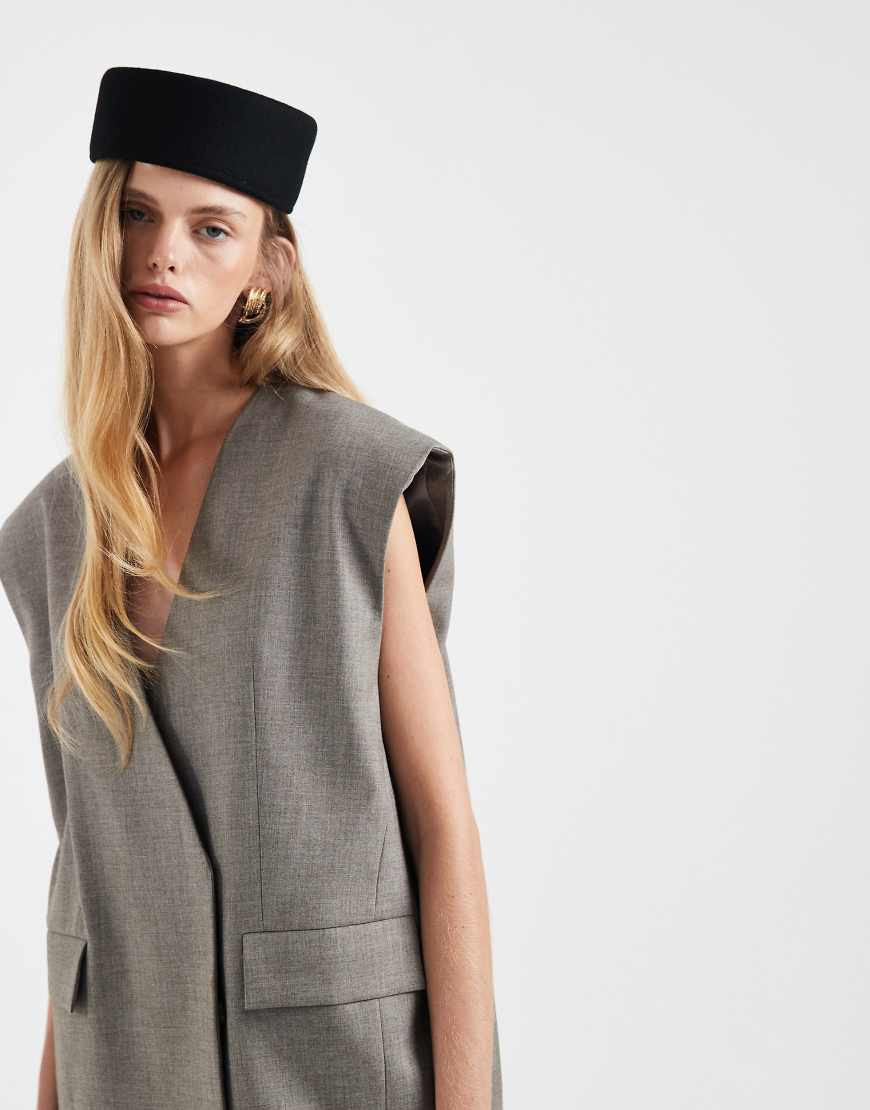 ASOS DESIGN – Eleganter, ärmelloser Oversize-Blazer in Braun, Kombiteil-Brown | ASOS (Global)