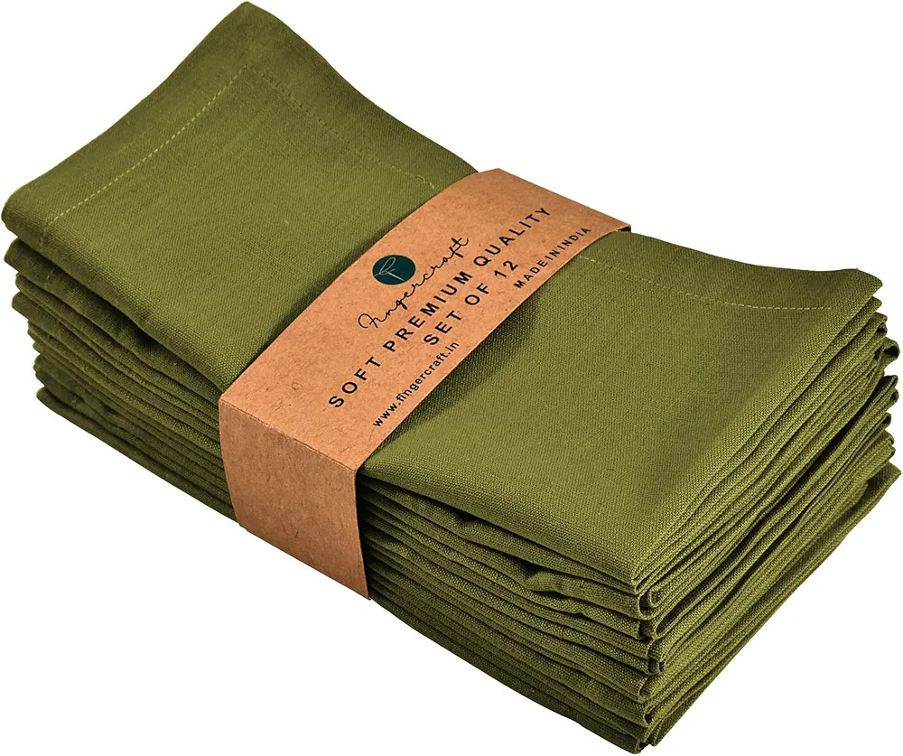 FINGERCRAFT Dinner Cloth Napkins, Cotton Linen Blend Mitered Corner Napkins Cloth 12 Pack Natural... | Amazon (US)